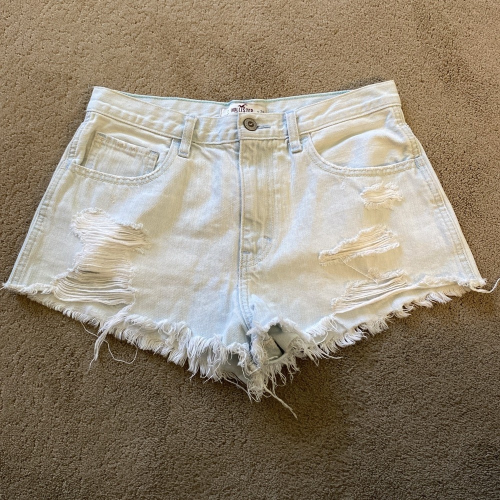 HOLLISTER WOMEN'S‎ DISTRESSED LIGHT WASH DENIM SHORTS SIZE 7/W28